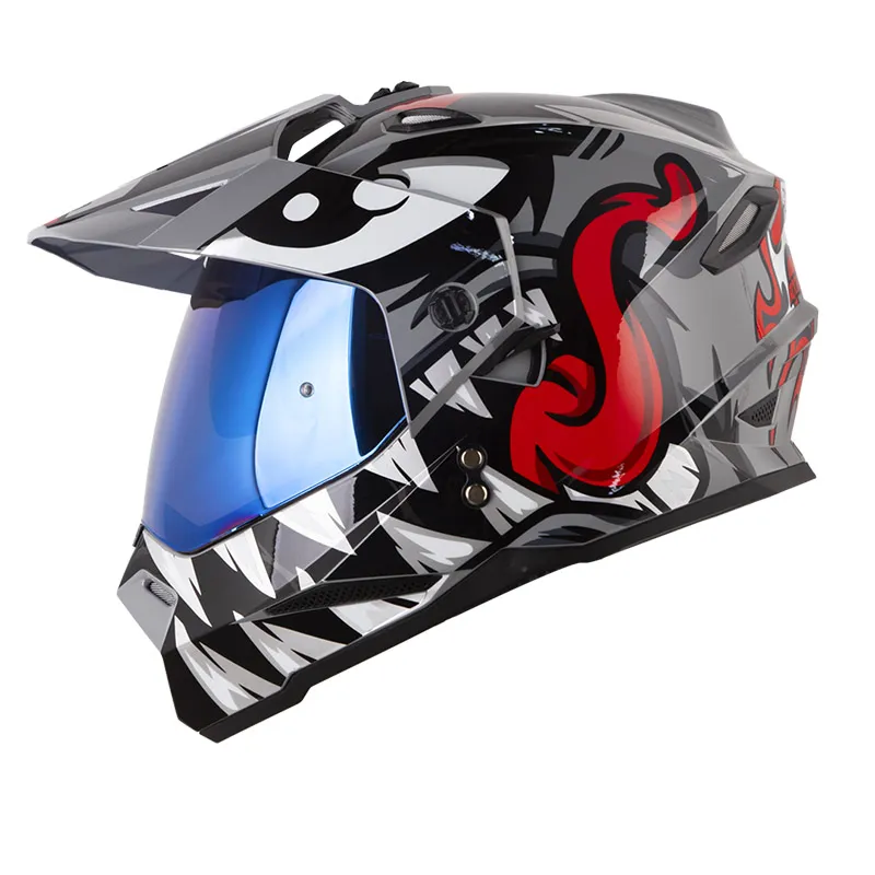 CASCO MULTIPROPOSITO HRO MX330DV ROCKETMON GRIS ROJO VISOR COLOR