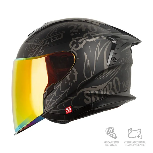 CASCO ABIERTO SHAFT PRO 240DV CLASSIC NEGRO GRIS OSCURO VISOR COLOR