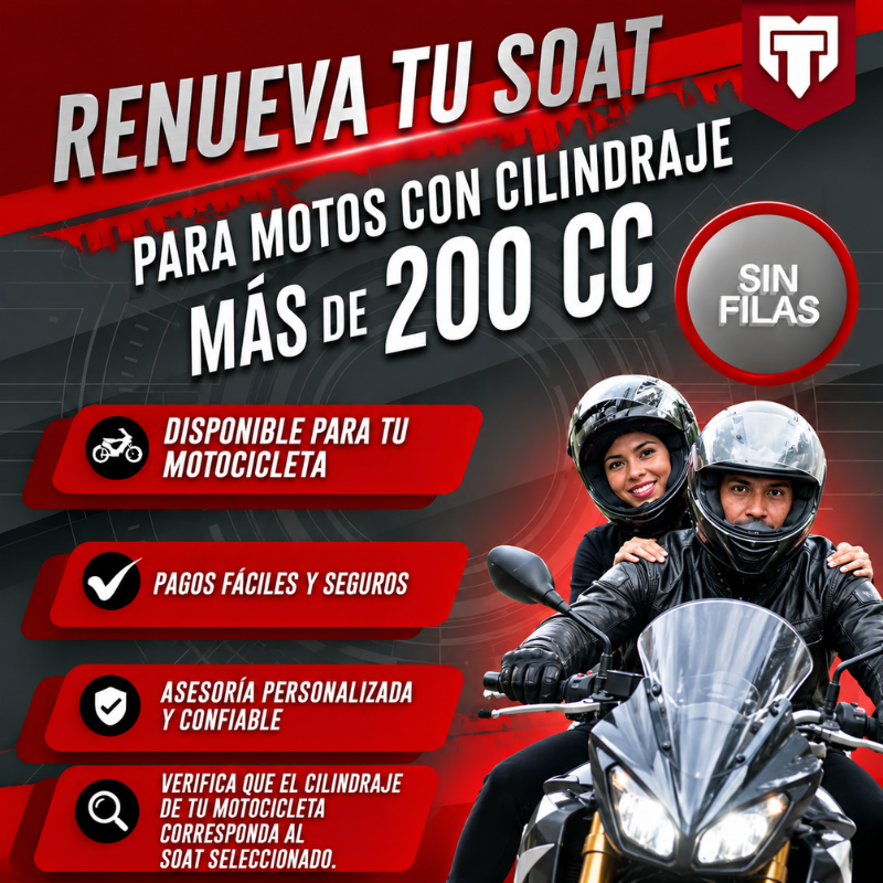 SOAT Seguro y Rápido – Tu Póliza Digital (Solo para Motocicletas de 200 cc o mas)