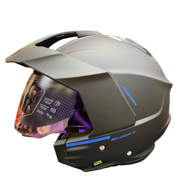 CASCO ABIERTO SHAFT 227 TRIAL SOLID NEGRO AZUL VISOR AZUL