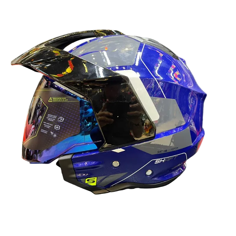 CASCO ABIERTO SHAFT 227 TRIAL ZANT AZUL OSCURO BLANCO VISOR IRIDIUM