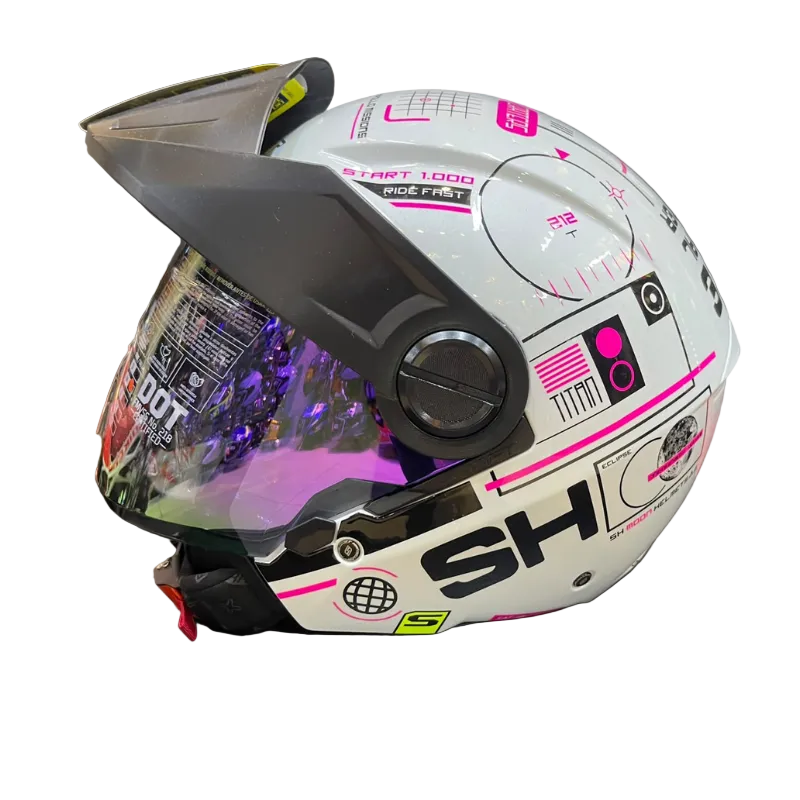 CASCO ABIERTO SHAFT 212 APOLLO 33 BLACO FUCSIA VISOR RETRO