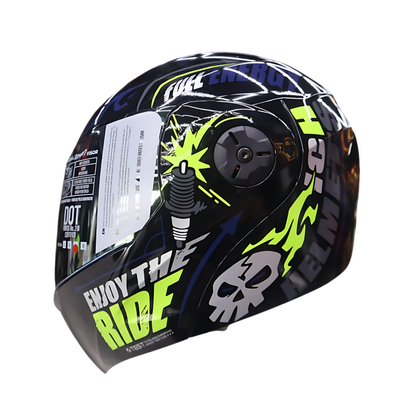 CASCO ABATIBLE ICH 3110 SPEED MASTER.(NEGRO BRILLANTE/AMARILLO NEON).VISOR DORADO