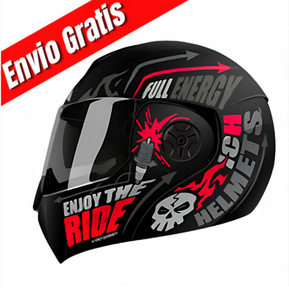 CASCO ABATIBLE ICH 3110 SPEED MASTER.(NEGRO BRILLANTE/ROJO).VISOR AZUL