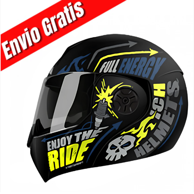 CASCO ABATIBLE ICH 3110 SPEED MASTER.(NEGRO MATE/AMARILLO NEON).VISOR PLATEADO