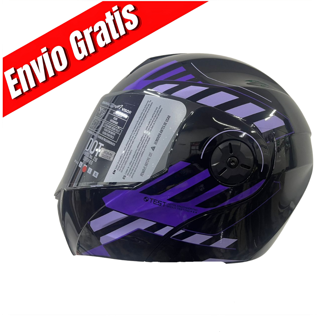 CASCO ABATIBLE ICH 3110 CICU.(NEGRO BRILLANTE/MORADO).VISOR PLATEADO