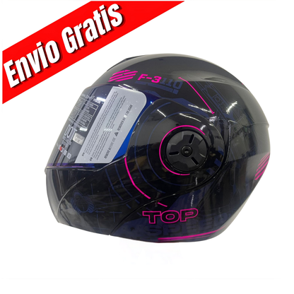 CASCO ABATIBLE ICH 3110 AIR FORZA.(NEGRO BRILLANTE/FUCSIA).VISOR AZUL