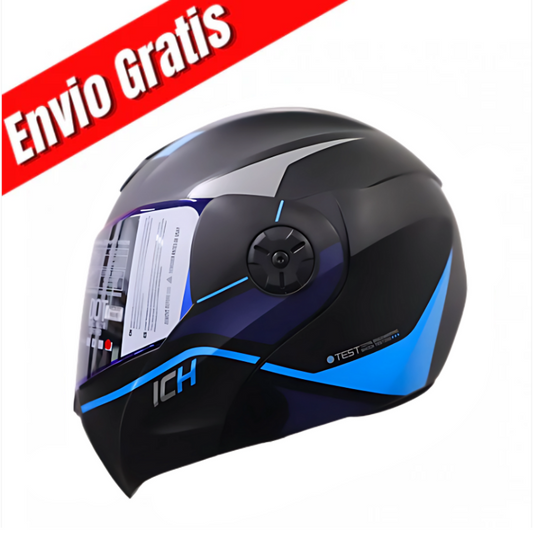 CASCO ABATIBLE ICH 3110 REX.(NEGRO MATE/AZUL).VISOR AZUL
